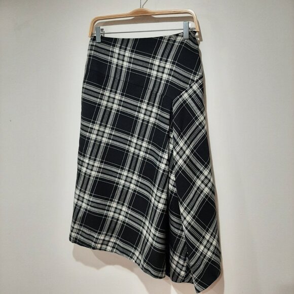 Stunning pure wool luxury Holt Renfrew asymmetrical plaid midi retro skirt - Picture 3 of 16